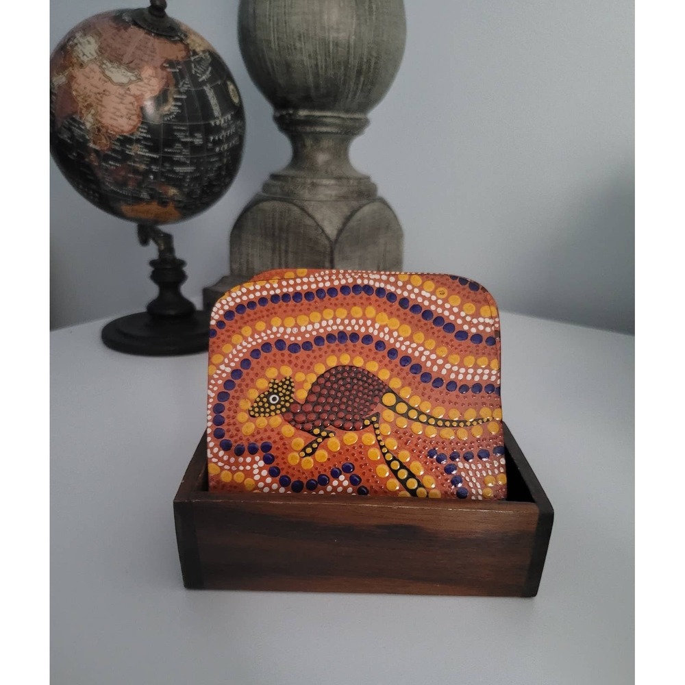 Boomiri Australia Coaster Set Unisex OS Multi Excellent Aboriginal Dot Art Wood - Picture 10 of 10